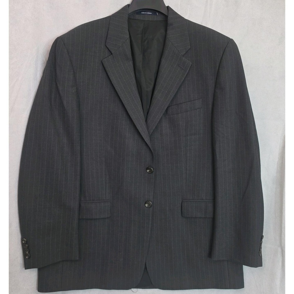 Vintage Chaps Ralph Lauren Mens 43R Wool Gray Pinstripe Blazer Made Canada